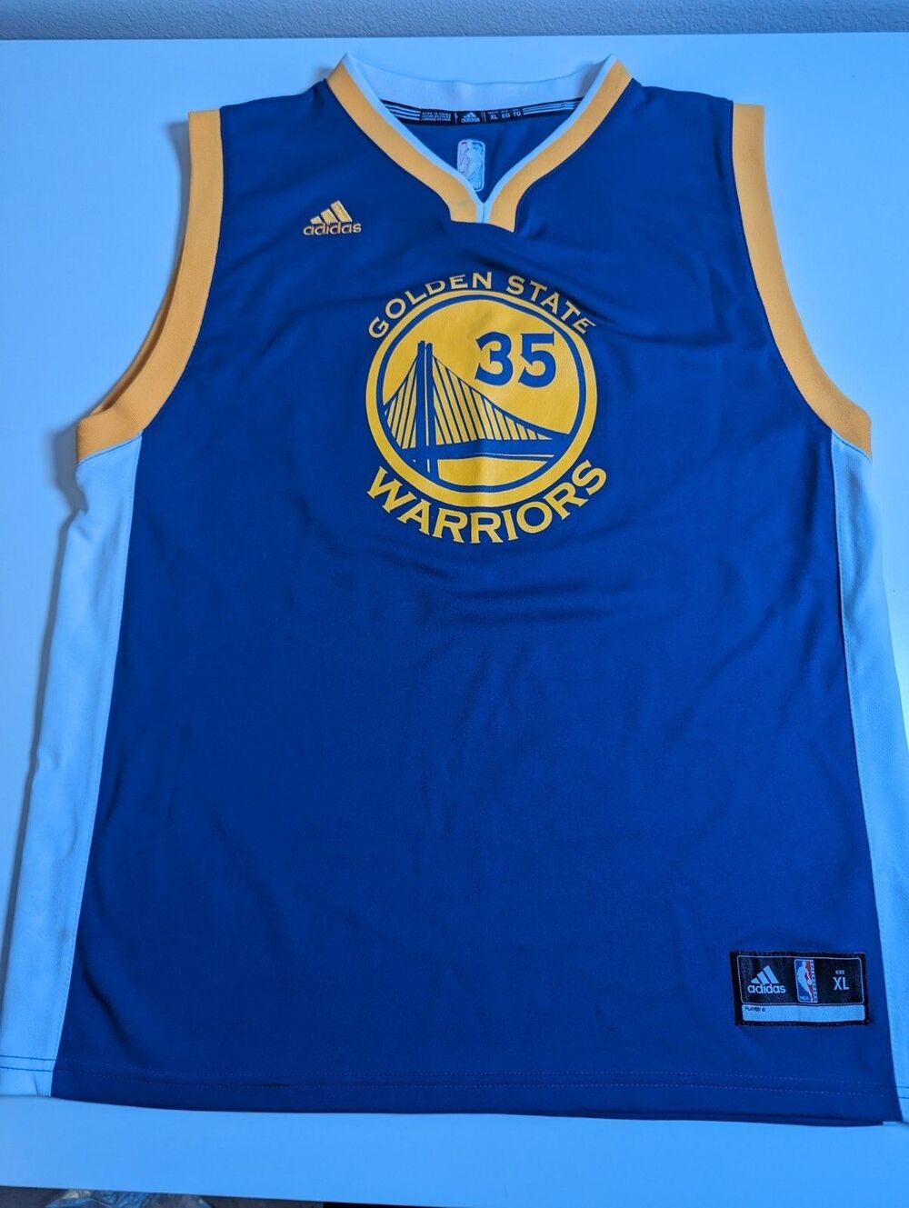 BOY’S ADIDAS GOLDEN STATE WARRIORS 35 DURANT SLEEVELESS BLUE JERSEY SIZE XL